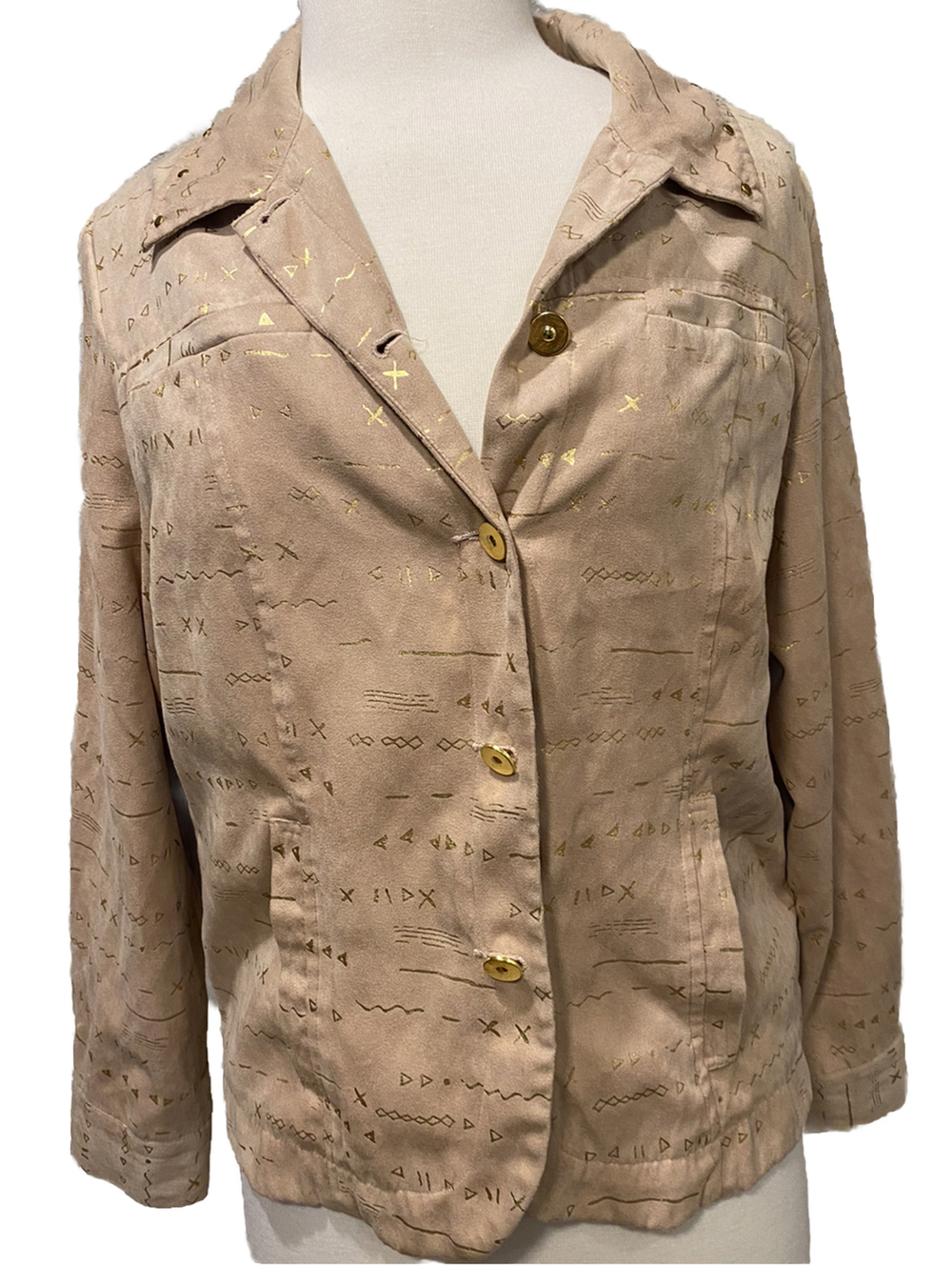 Erin London Aztec Jacket Large Beige Gold Hardware Tan Blazer